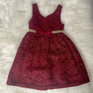 American Princess Burgundy Lace Dress with Bow